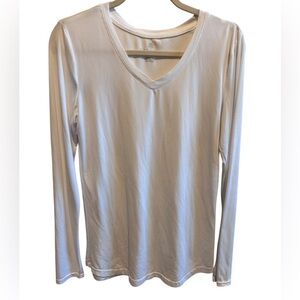 Danskin White Soft Long Sleeve V-Neck Shirt Sz S